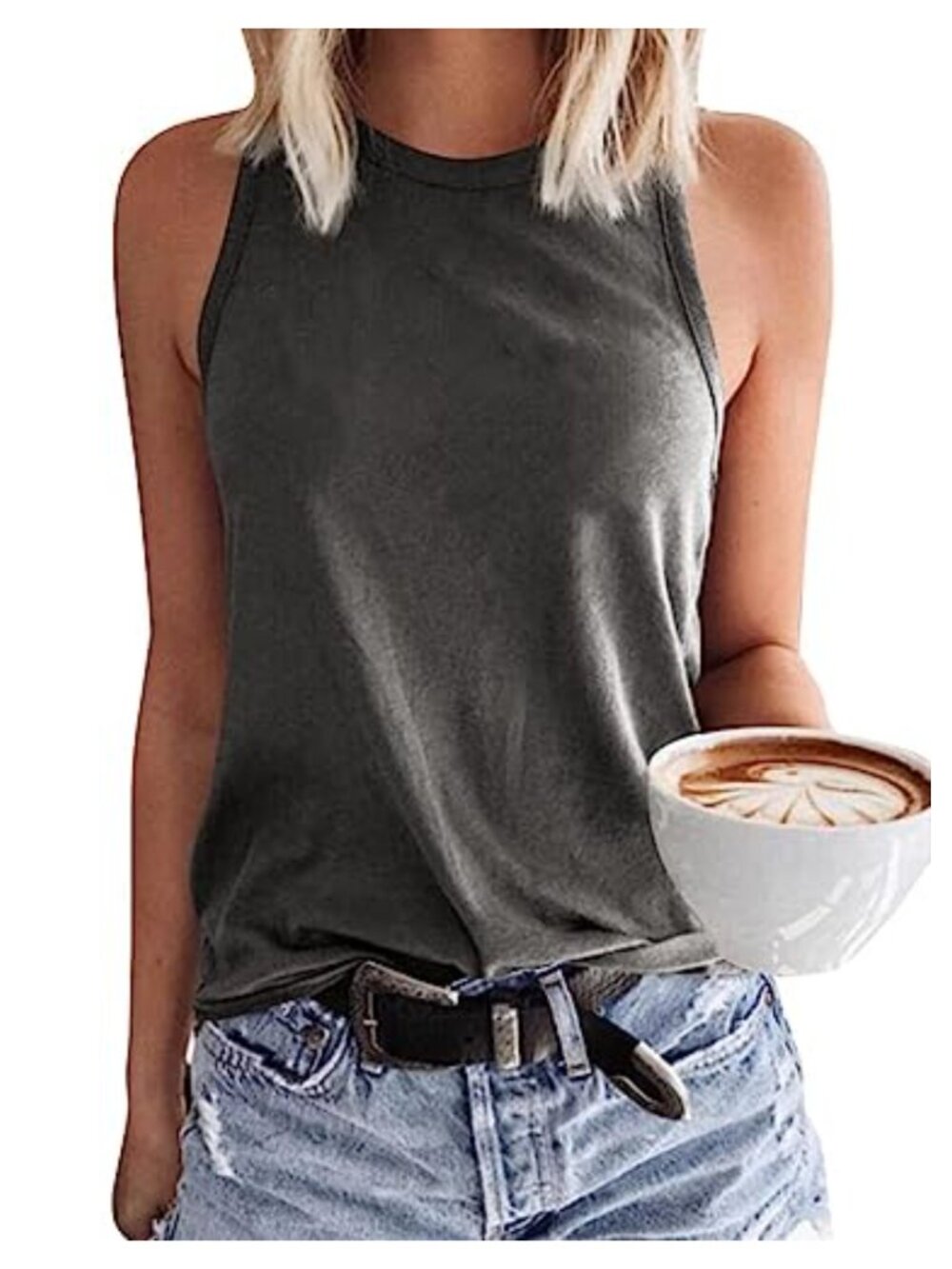 Womens Sleeveless Tank Top Round Neck Loose Fit Casual Summer Basic Shirt